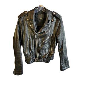 COPY - Classic Vintage Biker Jacket Black Leather Zippers Belt